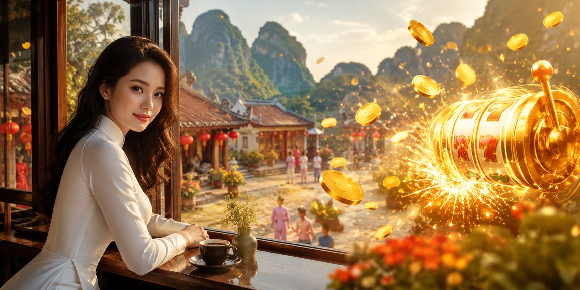 Người dùng mặc áo dài tại Ninh Bình chơi slot game trên điện thoại